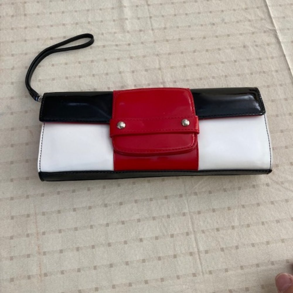 Alfani Red, White and Black Clutch